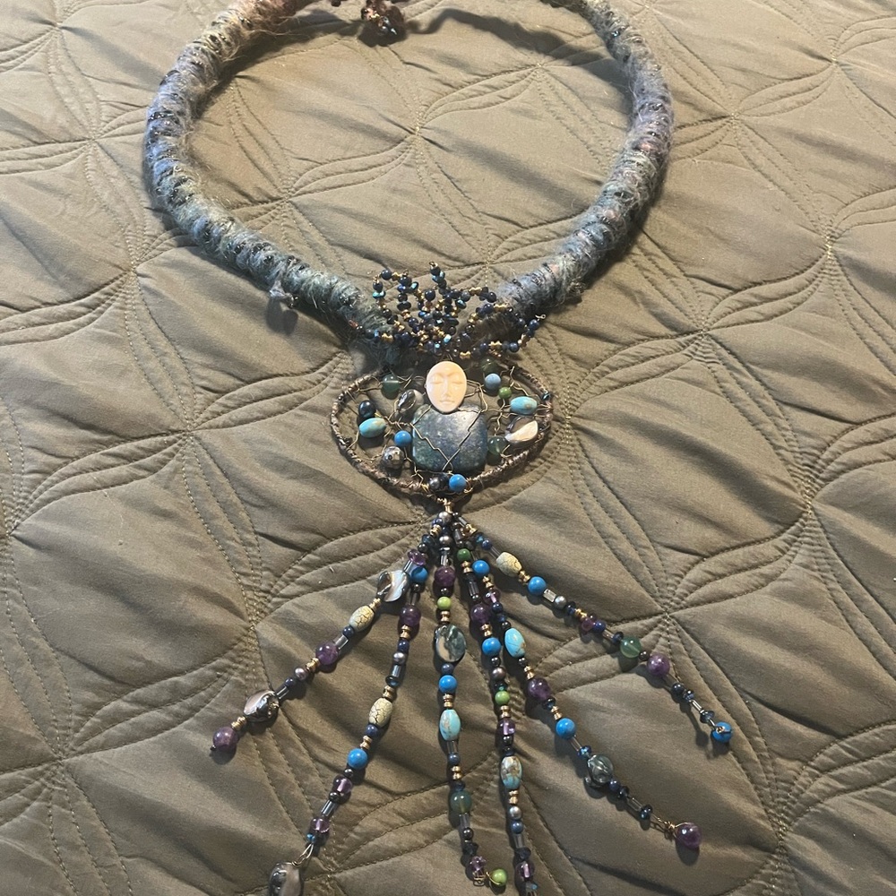 “Ethereal  Waters”Handcrafted Beaded Necklace with Blue and Purple Accents